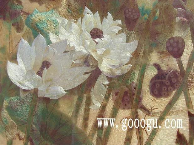 荷花蘇繡畫，高檔刺繡畫，蘇繡精品畫